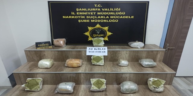 ŞANLIURFA’DA 32 KİLO TOZ ESRAR ELE GEÇİRİLDİ