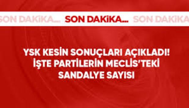 Kesin seçim sonuçları Resmi Gazete'ye gönderildi: İşte partilerin milletvekili sayısı