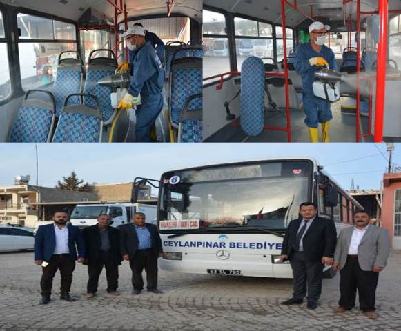 Ceylanpınar'da Şehir İçi Toplu Ulaşım Araçları Dezenfekte Edildi