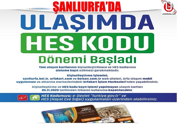 ŞANLIURFADA TOPLU TAŞIMADA HES KODU ZORUNLULUĞU